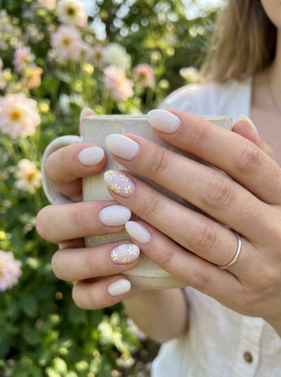 Daisy White Nails